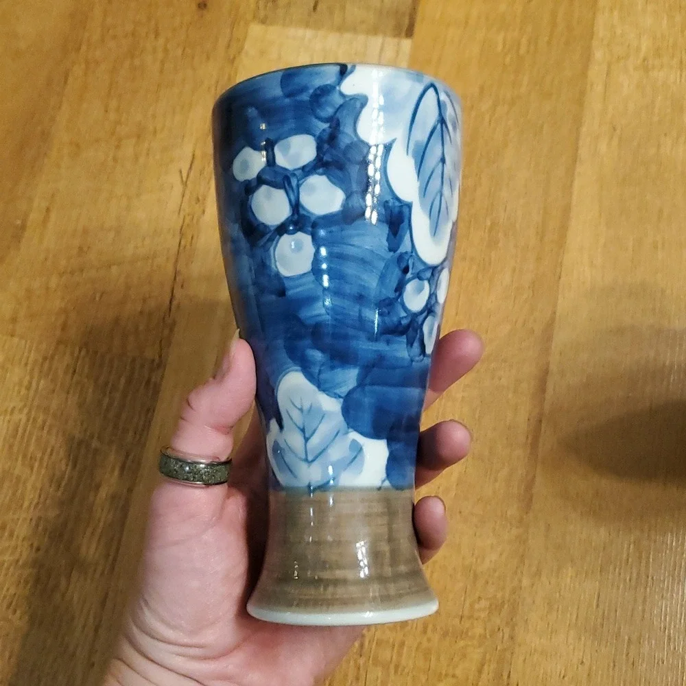 Eiraku Kiln Pottery‎ Beer Mug Cups Set Of 2 With Vine And Plum Blossom Motif